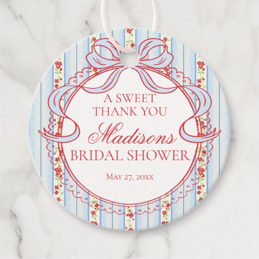 Blue Red Vintage Fancy Floral Bridal Shower Circle Geschenkanhänger (Vorderseite)