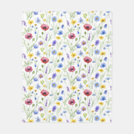 Blue Red Watercolor Wildflower Fleecedecke