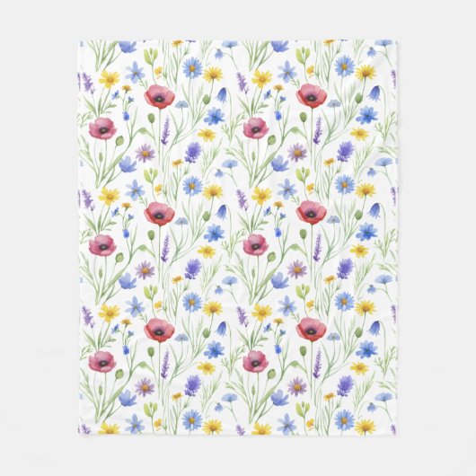 Blue Red Watercolor Wildflower Fleecedecke (Vorderseite)