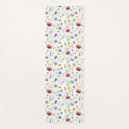 Blue Red Watercolor Wildflower Yogamatte