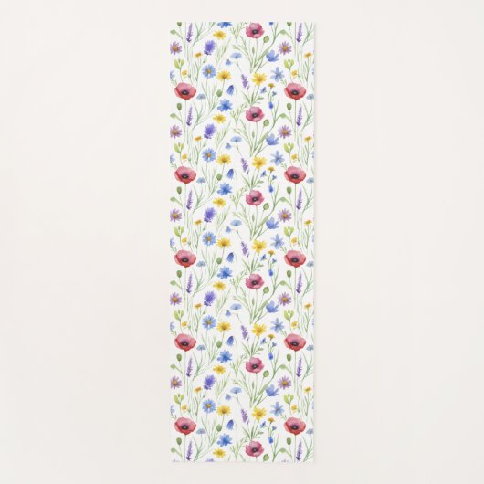 Blue Red Watercolor Wildflower Yogamatte (Vorderseite)