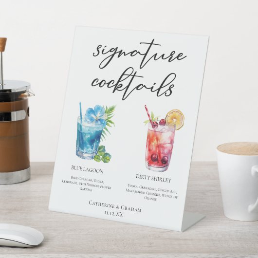 Blue Red Wedding Signature Cocktails Menü Sockelschild (In SItu)