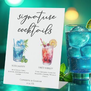 Blue Red Wedding Signature Cocktails Menü Sockelschild