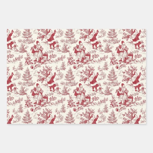 Blue & Red Weihnachtsmann Toile Geschenkpapier Set (Vorderseite)