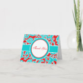Blue Red White Damask Danke Note Card (Vorderseite)