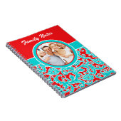 Blue Red White Damask Family Notes Foto Notebook Notizblock (Rechte Seite)