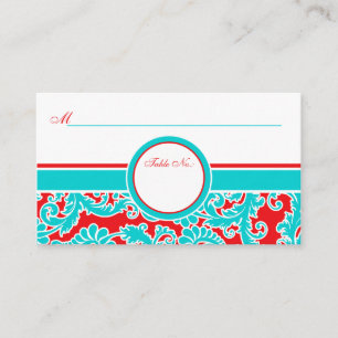 Blue Red White Damask Platzkarten