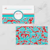 Blue Red White Damask Platzkarten (Vorne/Hinten)