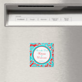 Blue Red White Damask Speichern Sie das Date Magne Magnet (In Situ (Geschirrspüler))