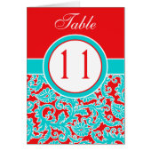 Blue Red White Damask Tischnummer Card (Vorne)