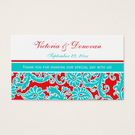 Blue Red White Damask Wedding Favor Tag (Vorderseite)