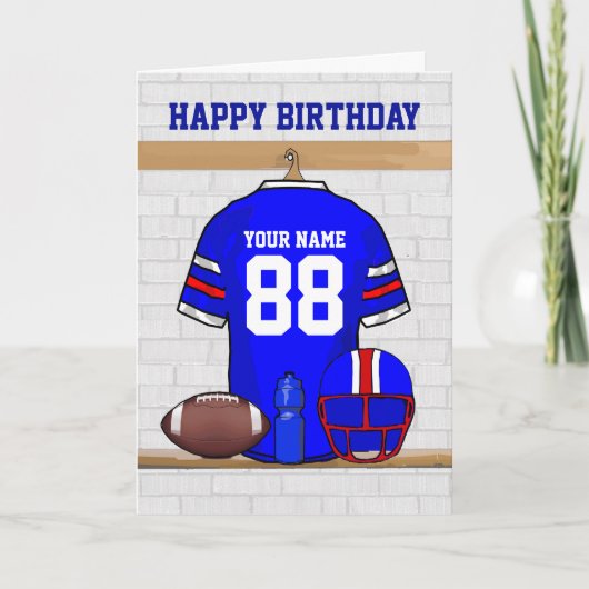 Blue Red White Football Jersey Happy Birthday Karte (Vorderseite)