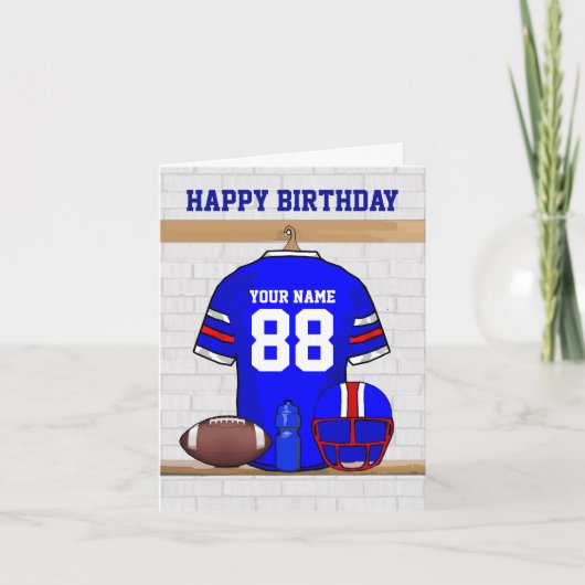 Blue Red White Football Jersey Happy Birthday Karte (Vorderseite)