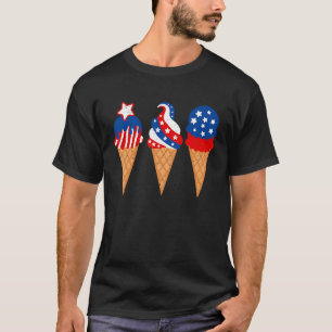 Blue Red White Ice Cream American Flag 4. Juli T-Shirt