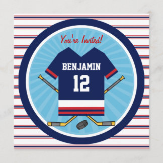 Blue Red White Ice Hockey Jersey Geburtstagsparty Einladung