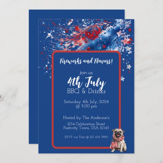 Blue Red White Puppy 4. Juli Einladung (Vorne/Hinten)