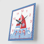 Blue Red White Sailboat Clock Quadratische Wanduhr (Winkel)