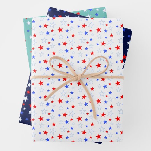 Blue Red White Stars Geschenkpapier Set (Beispiel)