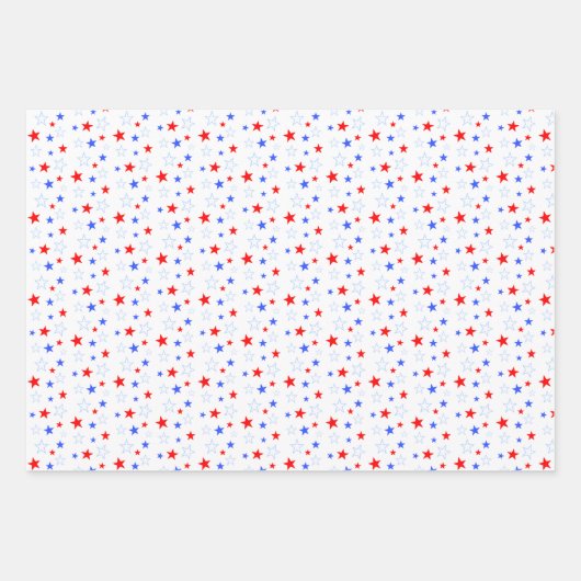 Blue Red White Stars Geschenkpapier Set (Vorderseite)