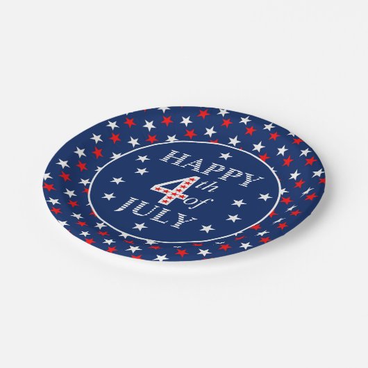Blue Red White Stars Pappteller (Schrägansicht)