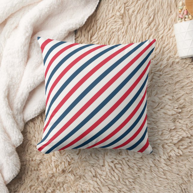 Blue, Red & White Striped Throw Pillow Kissen (Decke)