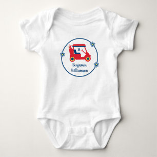 Blue Red Yellow Golf Theme Name Monogram Baby Strampler