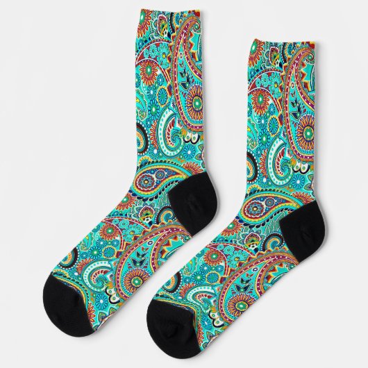 Blue Red Yellow Paisley Socken (Linkes Detail)