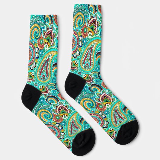 Blue Red Yellow Paisley Socken (Rechts)