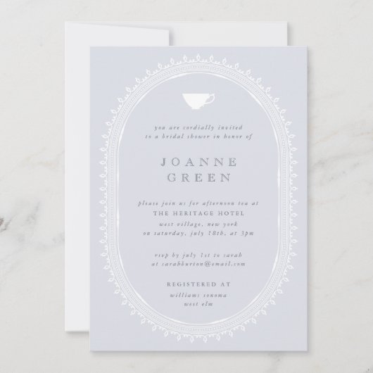 Blue Regency Afternoon Tea Bridal/Polterabend Einladung (Vorderseite)