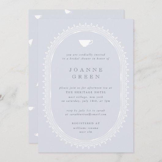 Blue Regency Afternoon Tea Bridal/Polterabend Einladung (Vorne/Hinten)