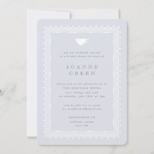 Blue Regency Afternoon Tea Bridal/Polterabend Einladung (Vorderseite)