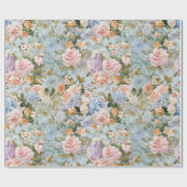 Blue Regency Floral Vintage Rose & Hydrangeas Geschenkpapier (Flach)