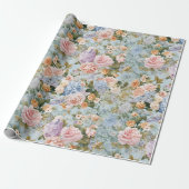 Blue Regency Floral Vintage Rose & Hydrangeas Geschenkpapier (Ungerollt)