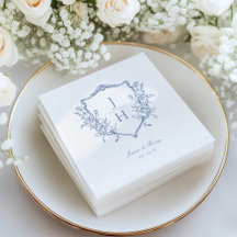 Blue Regency Floral Wappen Monogram Wedding