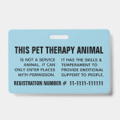 Blue Registered Therapy Animal Custom Photo ID Ausweis (Rückseite)