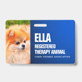 Blue Registered Therapy Animal Custom Photo ID Ausweis (Vorderseite)