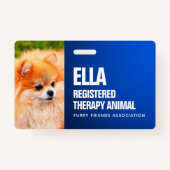 Blue Registered Therapy Animal Custom Photo ID Ausweis (Vorderseite)