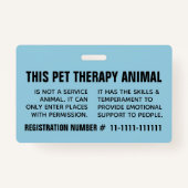 Blue Registered Therapy Animal Custom Photo ID Ausweis (Rückseite)