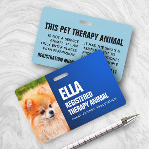 Blue Registered Therapy Animal Custom Photo ID Ausweis