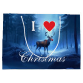 Blue Reindeer Custom Christmas Große Geschenktüte (Rückseite)