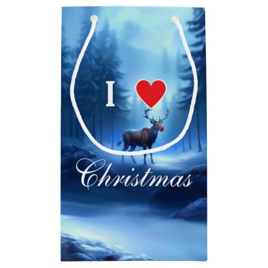Blue Reindeer Custom Christmas Kleine Geschenktüte (Rückseite)