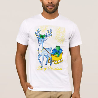 Blue Reindeer & Sleigh Merry Christmas Men's T-Shirt