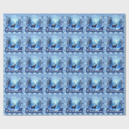 Blue Reindeer Snowflakes Christmas Geschenkpapier (Flach)