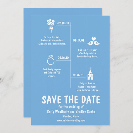 Blue Relation Timeline Wedding Save the Date (Vorne/Hinten)