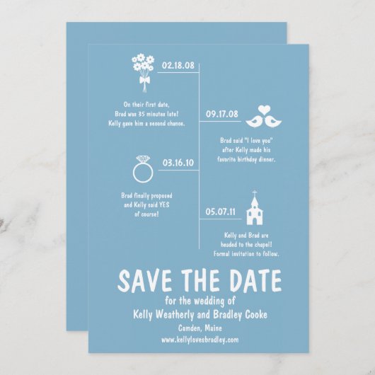 Blue Relation Timeline Wedding Save the Date (Vorne/Hinten)