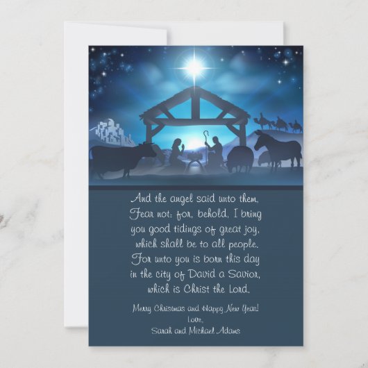 Blue Religiity Nativity 12x18 Weihnachtskarte Feiertagskarte (Vorderseite)