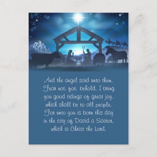 Blue Religiity Nativity Weihnachtsgrußkarte Feiertagspostkarte (Vorderseite)