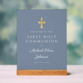 Blue Religious Boy First Communion Welcome Acrylschild (Neutral)