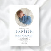 Blue Religious Cross 1 Foto Boy Baptism Einladung