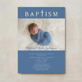 Blue Religious Cross Boy Baptism Foto Gold Folieneinladung